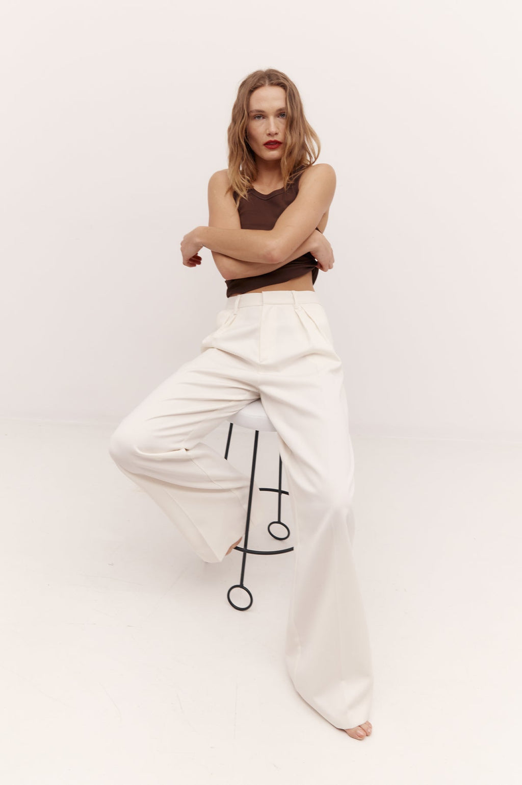 REBE - DOUBLE PLEATED TROUSER IVORY WAS $495