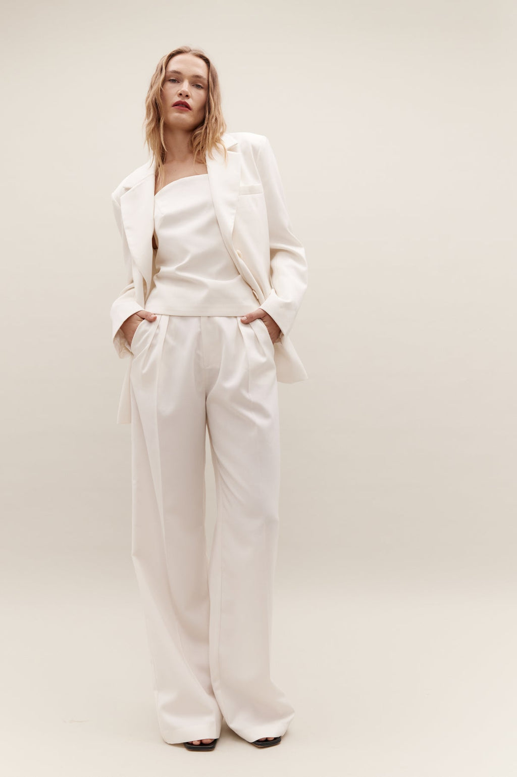 REBE - DOUBLE PLEATED TROUSER IVORY WAS $495