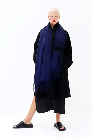aethera serene shawl lambswool navy scarf