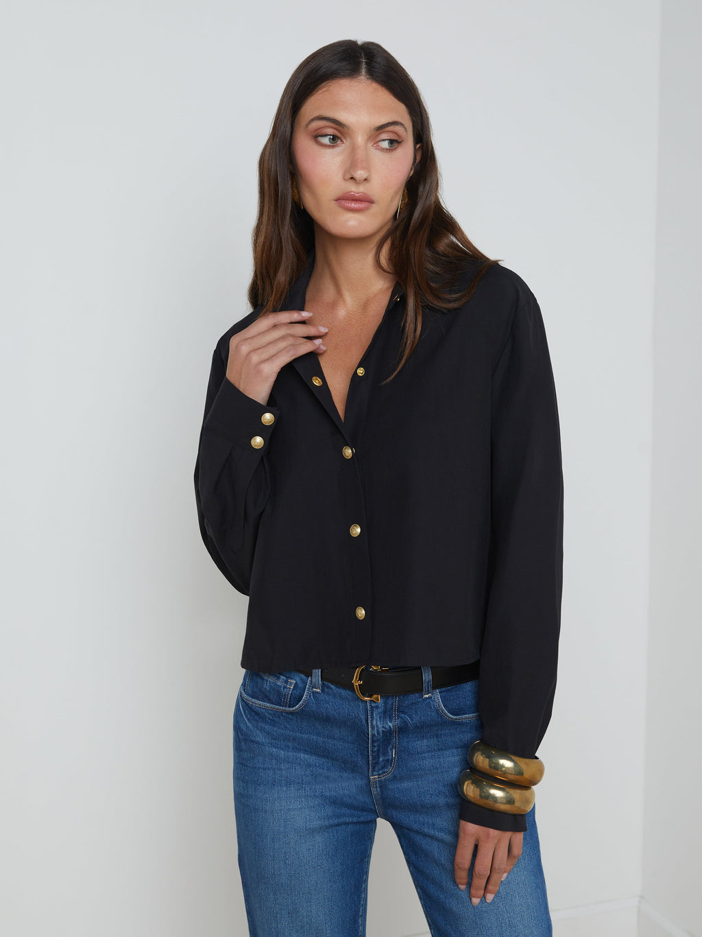 LAGENCE - COSETTE CROP BLACK SHIRT