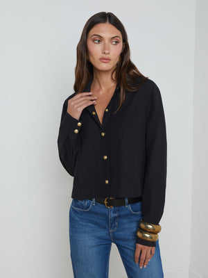 LAGENCE - COSETTE CROP BLACK SHIRT