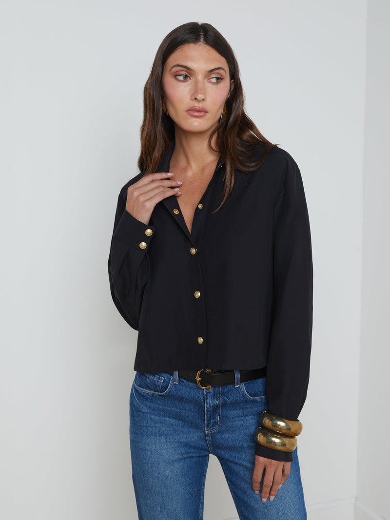 LAGENCE - COSETTE CROP BLACK SHIRT