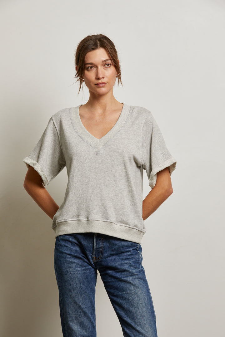 PERFECT WHITE TEE - BRIGGS FRENCH TERRY SHORT SLEEVE SWEATSHIRT GREY