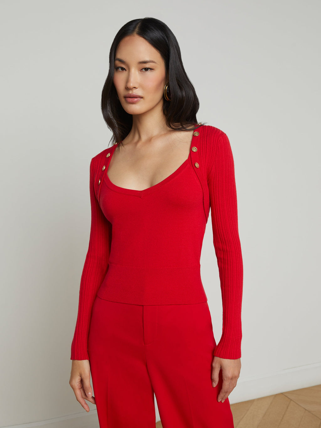 LAGENCE - NARA TANK AND SHRUG SET RED