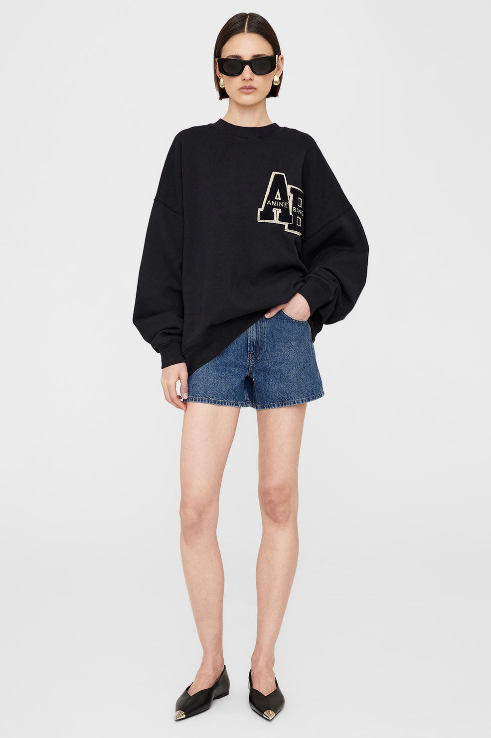 ANINE BING - MILES LETTERMAN SWEATSHIRT BLACK
