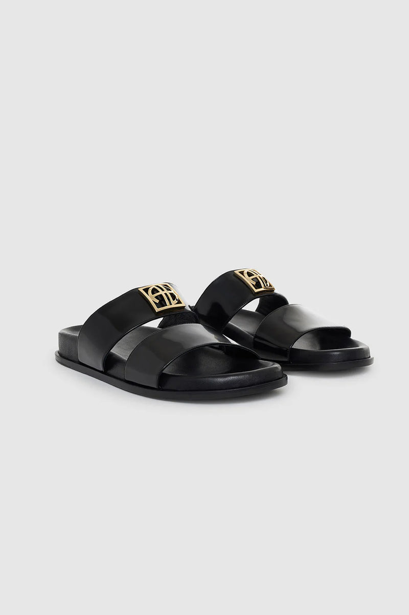 anine bing parker slides monogram high shine black