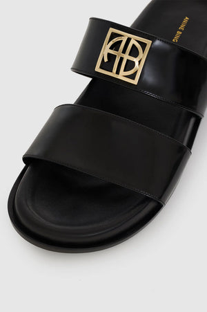 anine bing parker slides monogram high shine black