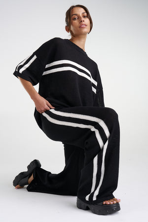 SUMMI SUMMI - KNIT TEE BLACK & CREAM STRIPE