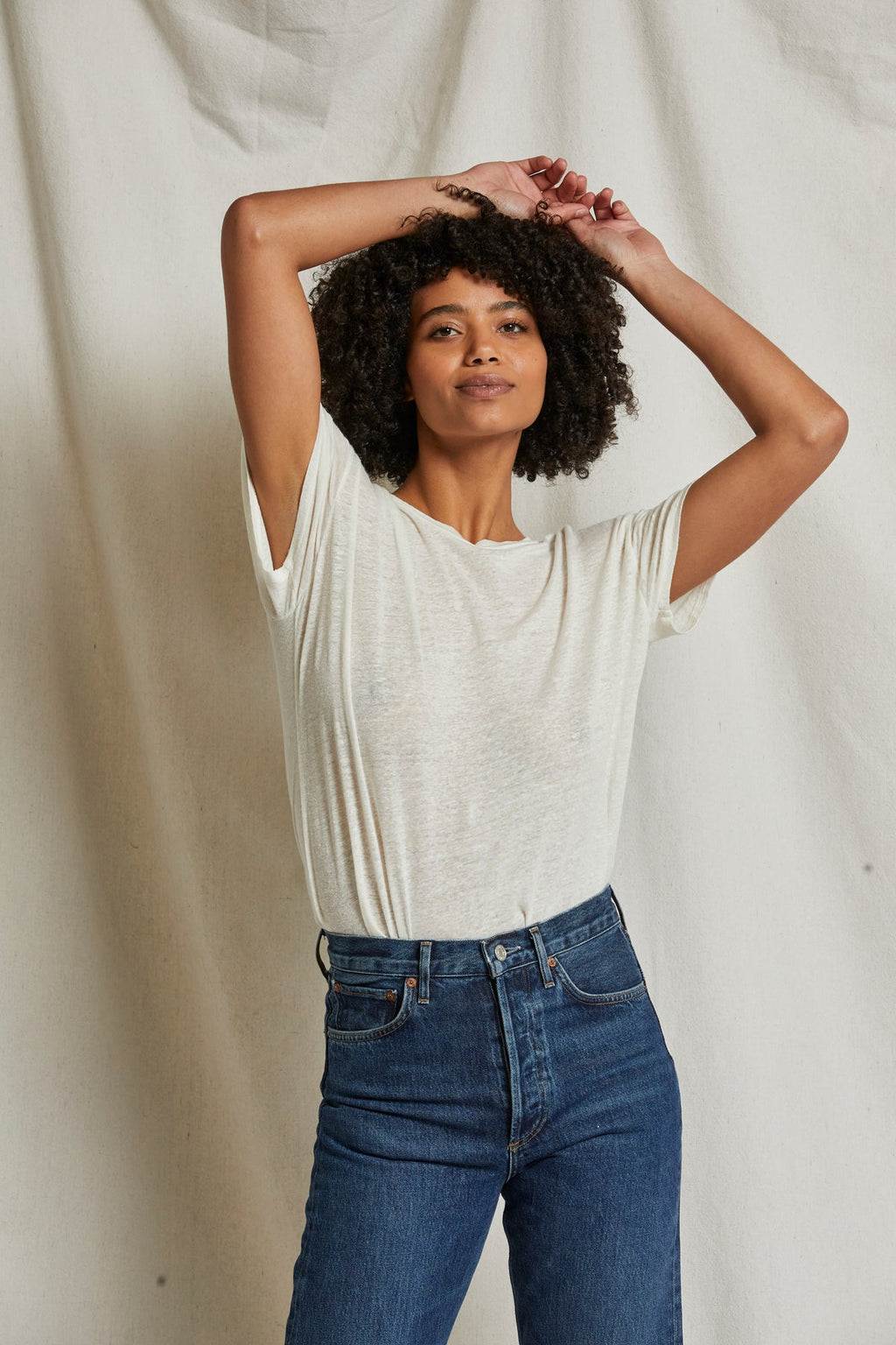 PERFECT WHITE TEE - PATSY LINEN JERSEY CREW TEE NATURAL