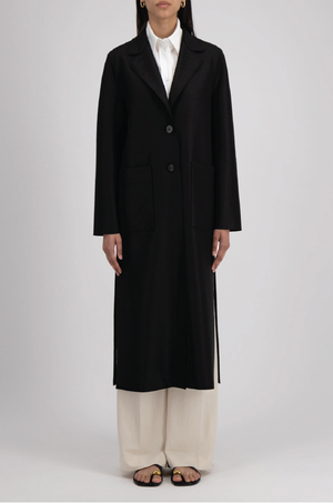 HARRIS WHARF LONDON - LONG BOXY COAT LIGHT PRESSED WOOL BLACK