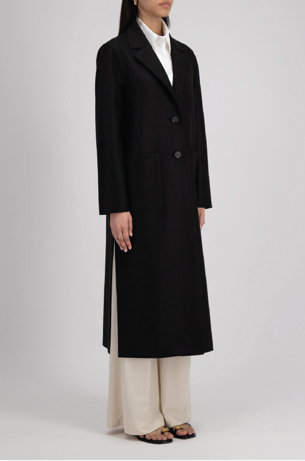 HARRIS WHARF LONDON - LONG BOXY COAT LIGHT PRESSED WOOL BLACK