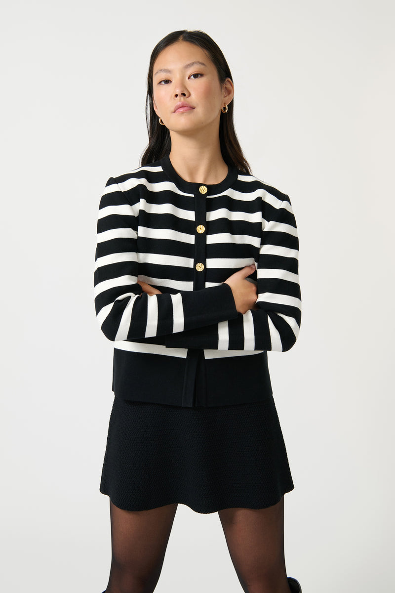 ONTE - GALA CARDIGAN BLACK WHITE STRIPE