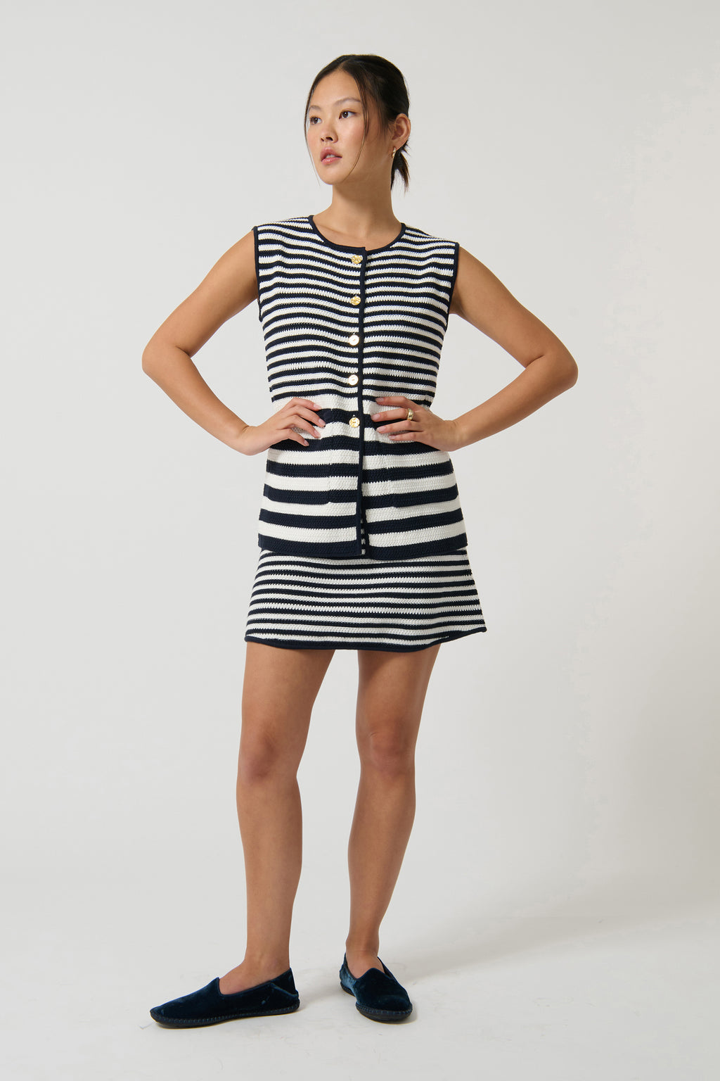 ONTE - MINI SKIRT NAVY AND WHITE STRIPE