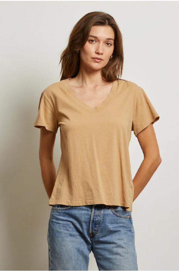 PERFECT WHITE TEE - HENDRIX BOXY V NECK IN SUEDE