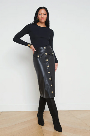 LAGENCE - MILANN MIDI BLACK SKIRT