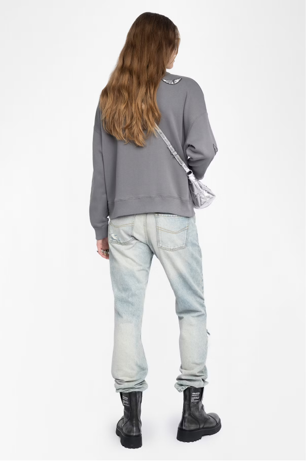 ZADIG ET VOLTAIRE - MILLY ZIP MO EMBROIDERY WINGS GREY