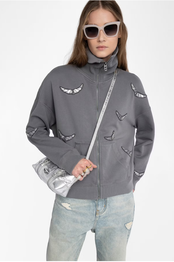 ZADIG ET VOLTAIRE - MILLY ZIP MO EMBROIDERY WINGS GREY