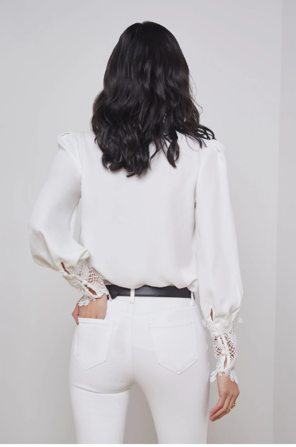 L 'AGENCE - AVA LACE CUFF BLOUSE IVORY
