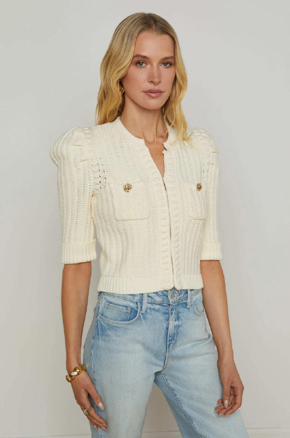 L 'AGENCE - DELILAH CROPPED TEXTURED CARDI WHITE