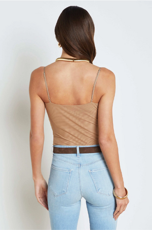 L 'AGENCE - GELINA RUNCHED BODYSUIT DARK CAPPUCCINO