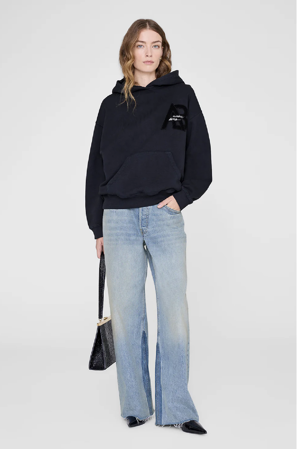 ANINE BING - JACI HOODIE LETTERMAN VINTAGE BLACK