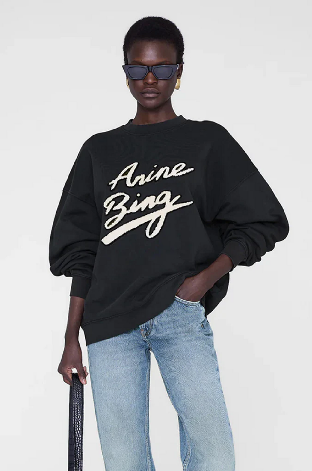 ANINE BING - MILES SWEATSHIRT CHENILLE SIGNATURE BLACK