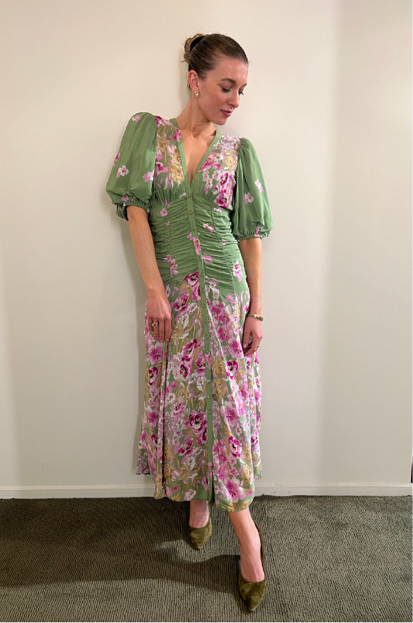 BY TIMO - CREPE BUTTON DOWN GOWN GREEN FIELD WAS $889 Fashion Society BY TIMO - CREPE BUTTON DOWN GOWN GREEN FIELD WAS $889 Fashion Society