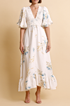 BYTIMO - LINEN RUFFLE MAXI DRESS BLUE STRAW