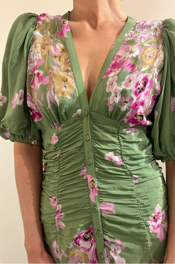 BY TIMO - CREPE BUTTON DOWN GOWN GREEN FIELD WAS $889 Fashion Society BY TIMO - CREPE BUTTON DOWN GOWN GREEN FIELD WAS $889 Fashion Society