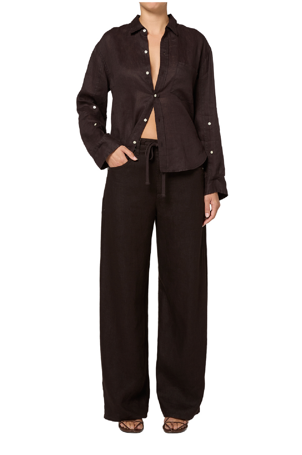 CITIZENS OF HUMANITY - BRYNN LINEN DRAWSTRING TROUSER CHOCOLATE