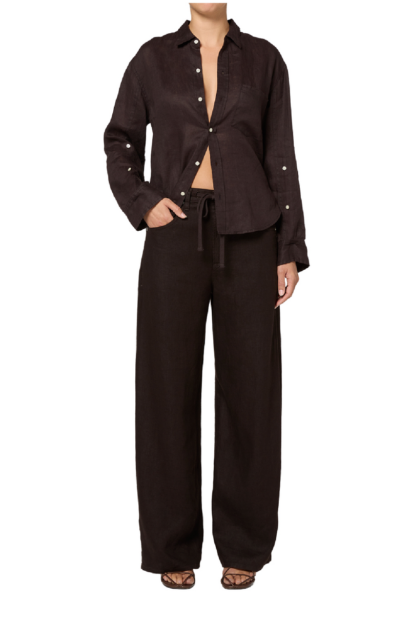 CITIZENS OF HUMANITY - BRYNN LINEN DRAWSTRING TROUSER CHOCOLATE