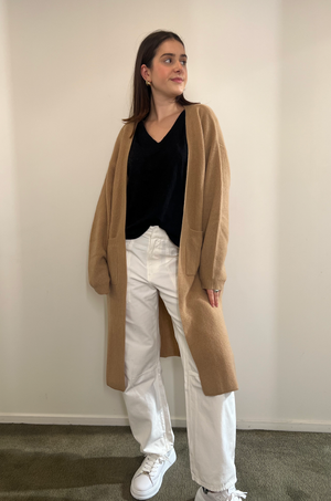 CRUSH - ELECTRIC MAXI CARDIGAN CAMEL