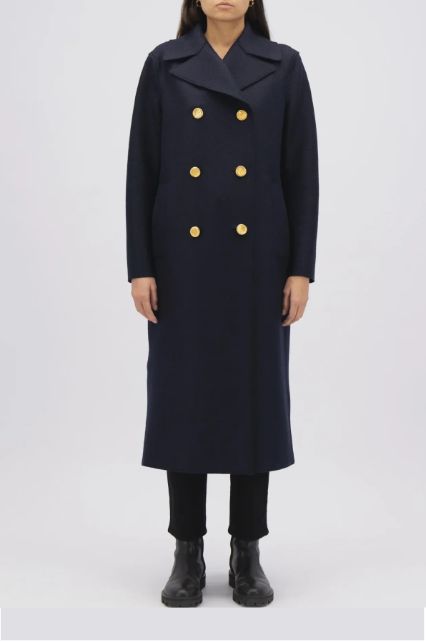 HARRIS WHARF LONDON - MILITARY COAT PRESSED WOOL NAVY