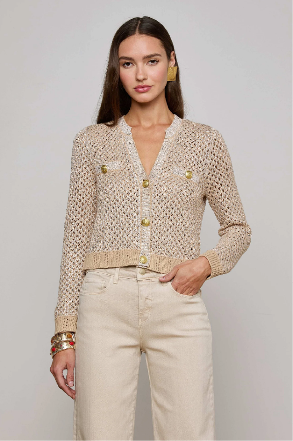 L 'AGENCE -  BLANCA SEQUIN CROP CARDI NATURAL