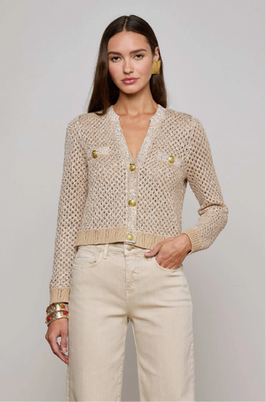 L 'AGENCE -  BLANCA SEQUIN CROP CARDI NATURAL