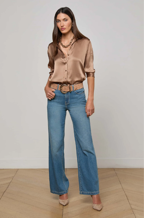 L 'AGENCE - DANI SILK BLOUSE CINNAMON SWIRL