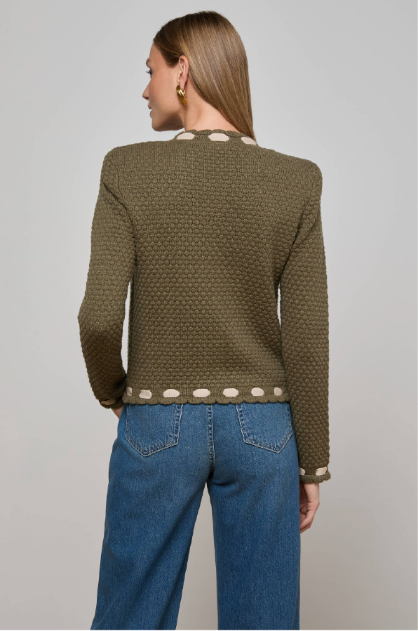 L 'AGENCE - ASTOR CONTRAST TRIM CARDI ARMY