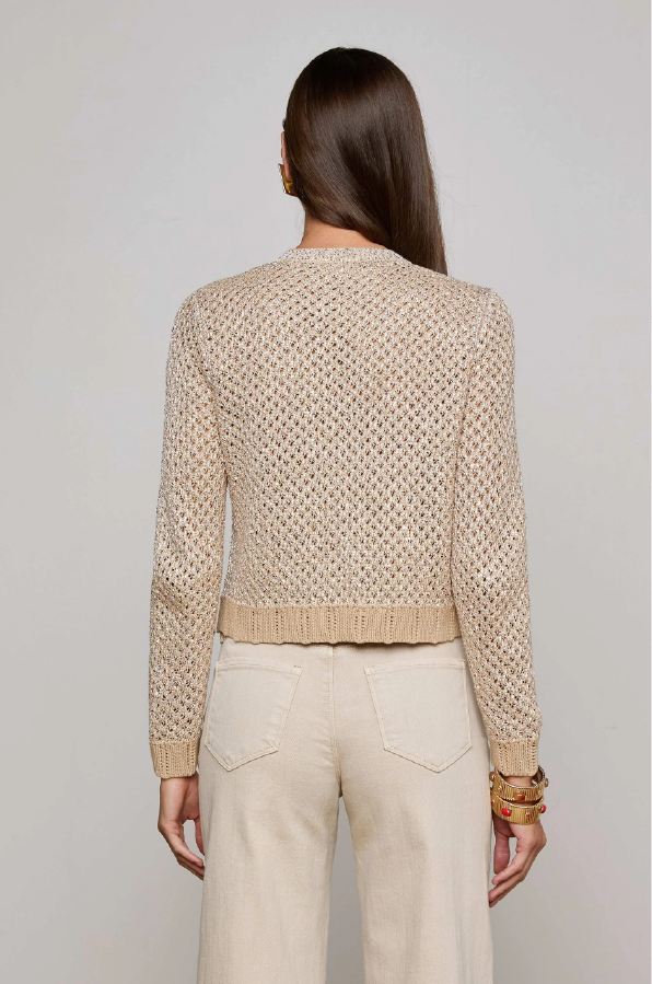 L 'AGENCE -  BLANCA SEQUIN CROP CARDI NATURAL
