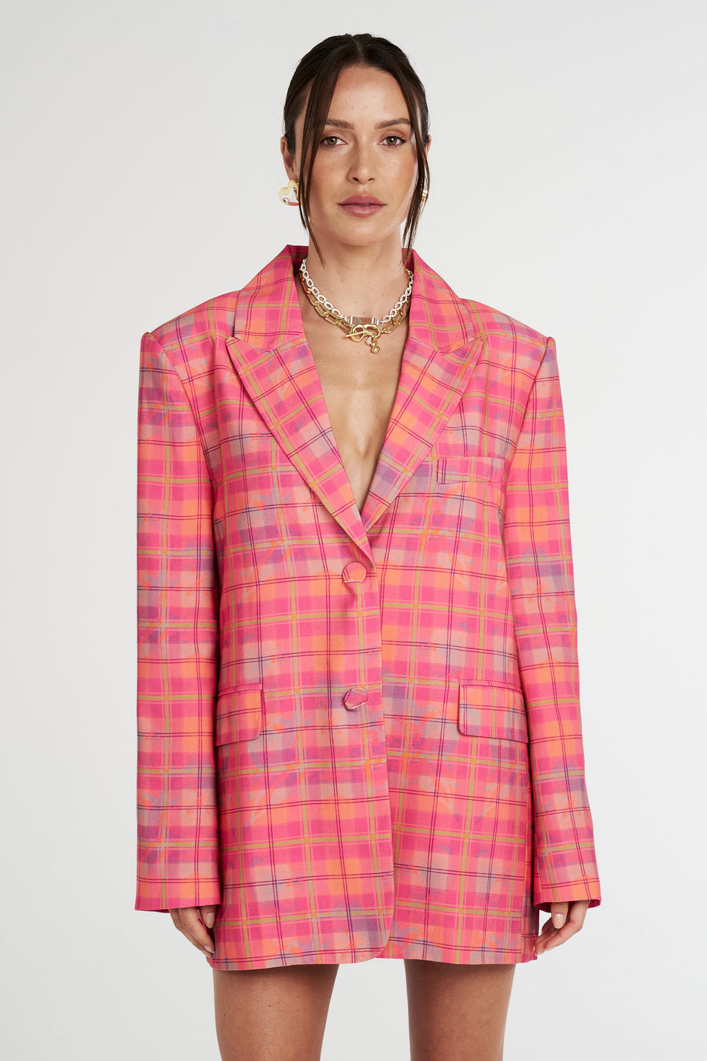 SUMMI SUMMI - NEON PLAID OVERSIZED BLAZER