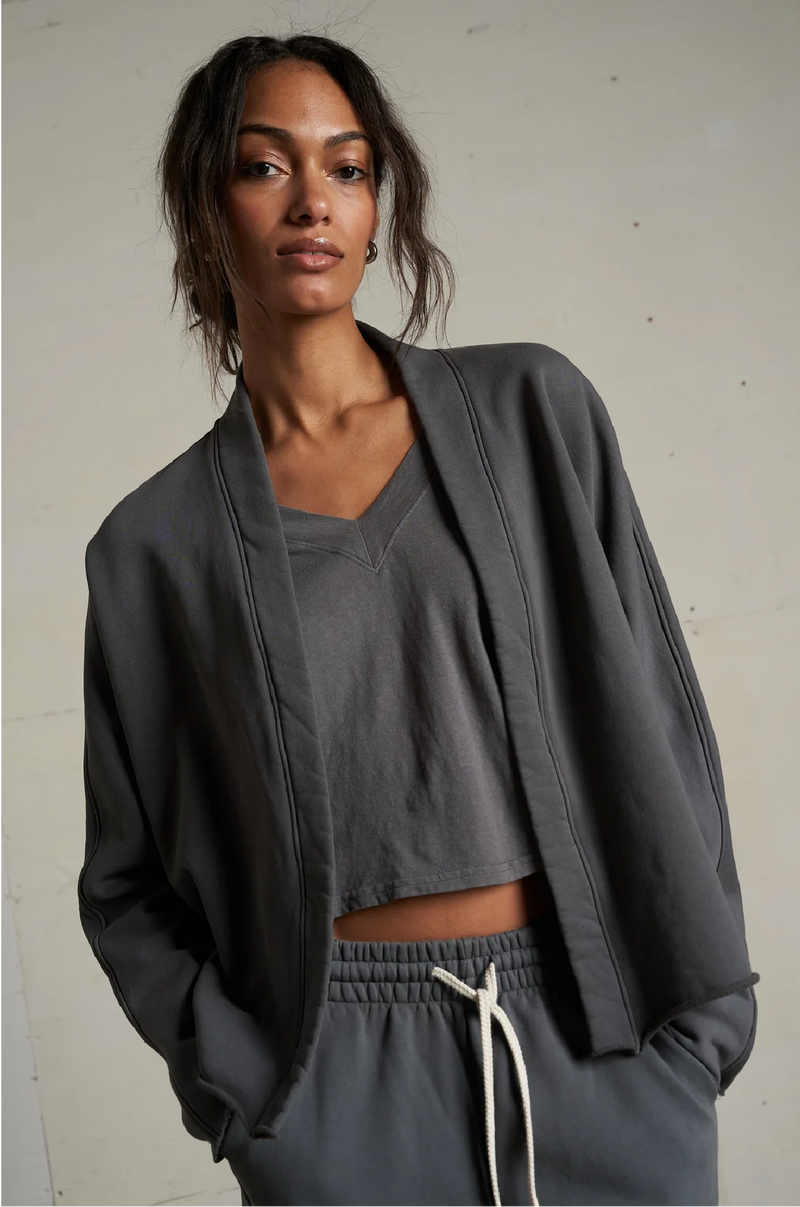 PERFECT WHITE TEE - OLIVIA HEAVIER FLEECE CARDIGAN VINTAGE BLACK