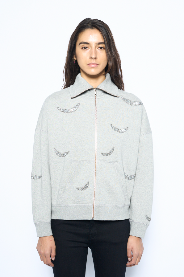ZADIG ET VOLTAIRE - MILLY ZIP MO EMBROIDERY WINGS GREY