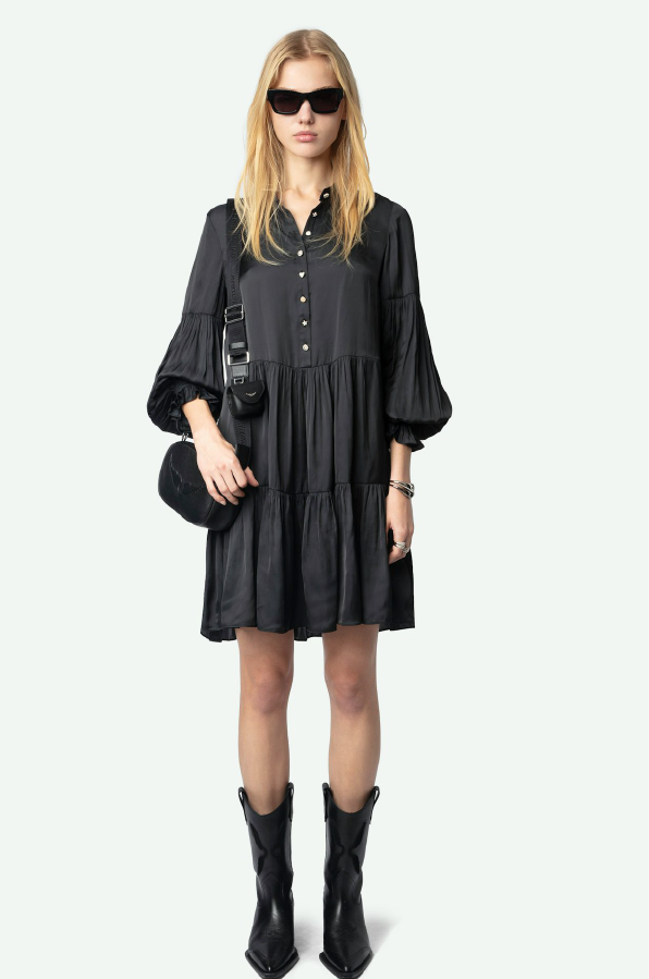 ZADIG ET VOLTAIRE - RANDY SATIN BLACK DRESS