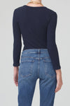 citizens of humanity aideen rib henley top navy blue long sleeve