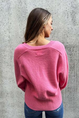 crush cashmere billie v neck knit knitwear jumper sweater malibu pink