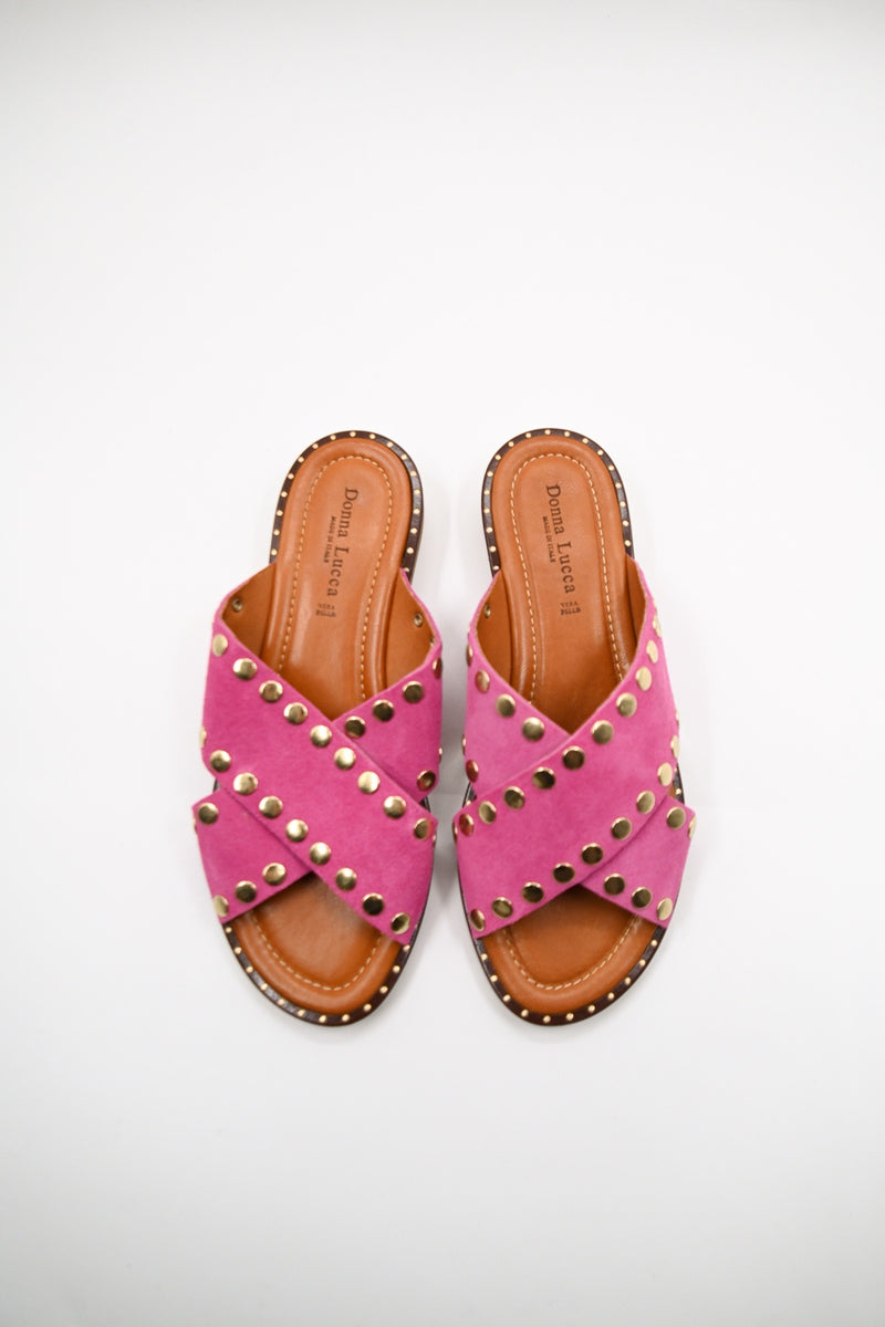 emporio italia donna luca slide sandal fuscia pinkk leather gold studs