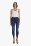 mother the high waisted looker ankle fray denim jeans blue dark tongue in chic