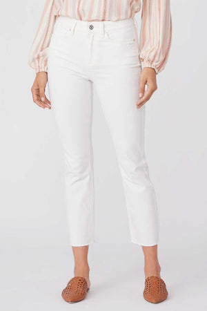 paige denim jeans straight high rise ankle white tonal ecru