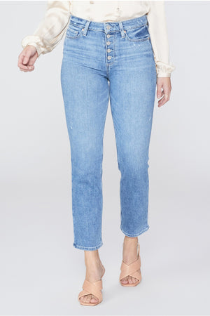 paige denim jeans cindy crop distressed exposed button fly blue
