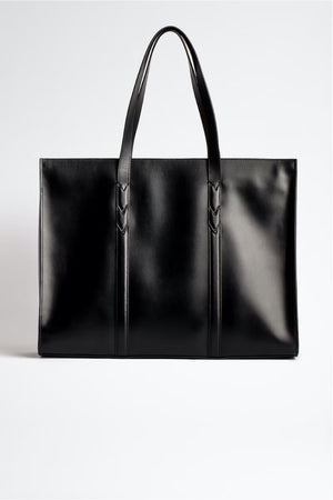 zadig et voltaire zv initiale tote calfskin black leather gold bag
