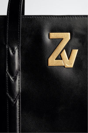 zadig et voltaire zv initiale tote calfskin black leather gold bag